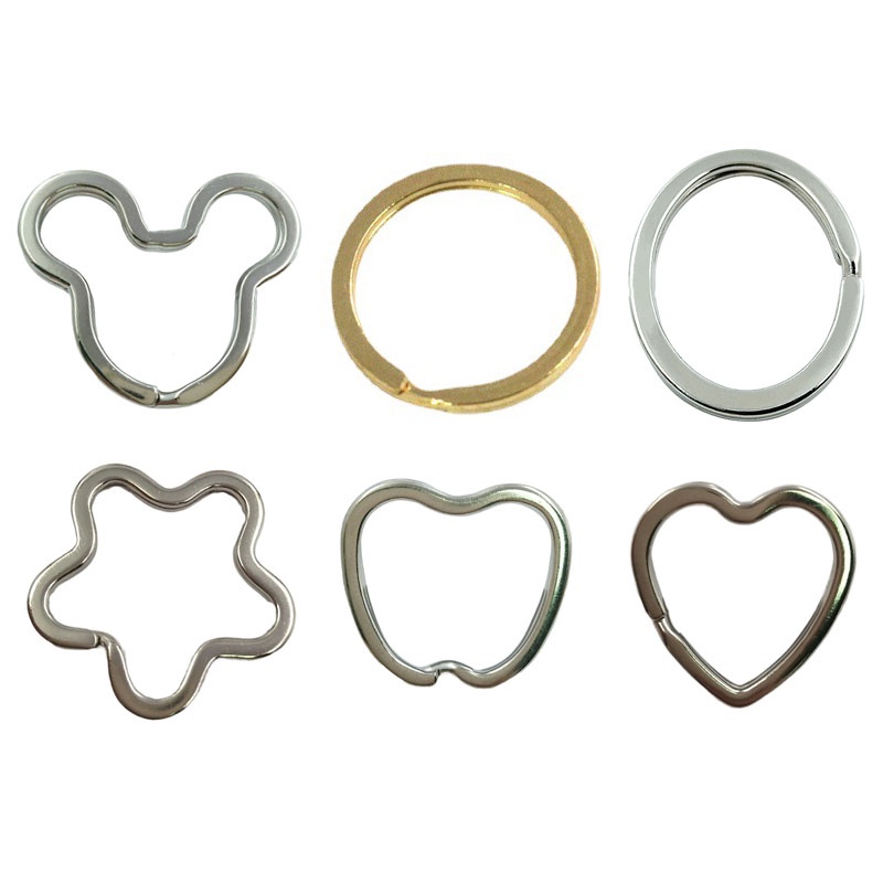 1pcs Cincin Kunci Stainless Steel Pesona Berbentuk Hati Bulat Oval Garis Datar Split Ring Untuk Membuat Perhiasan Gantungan Kunci DIY Discovery