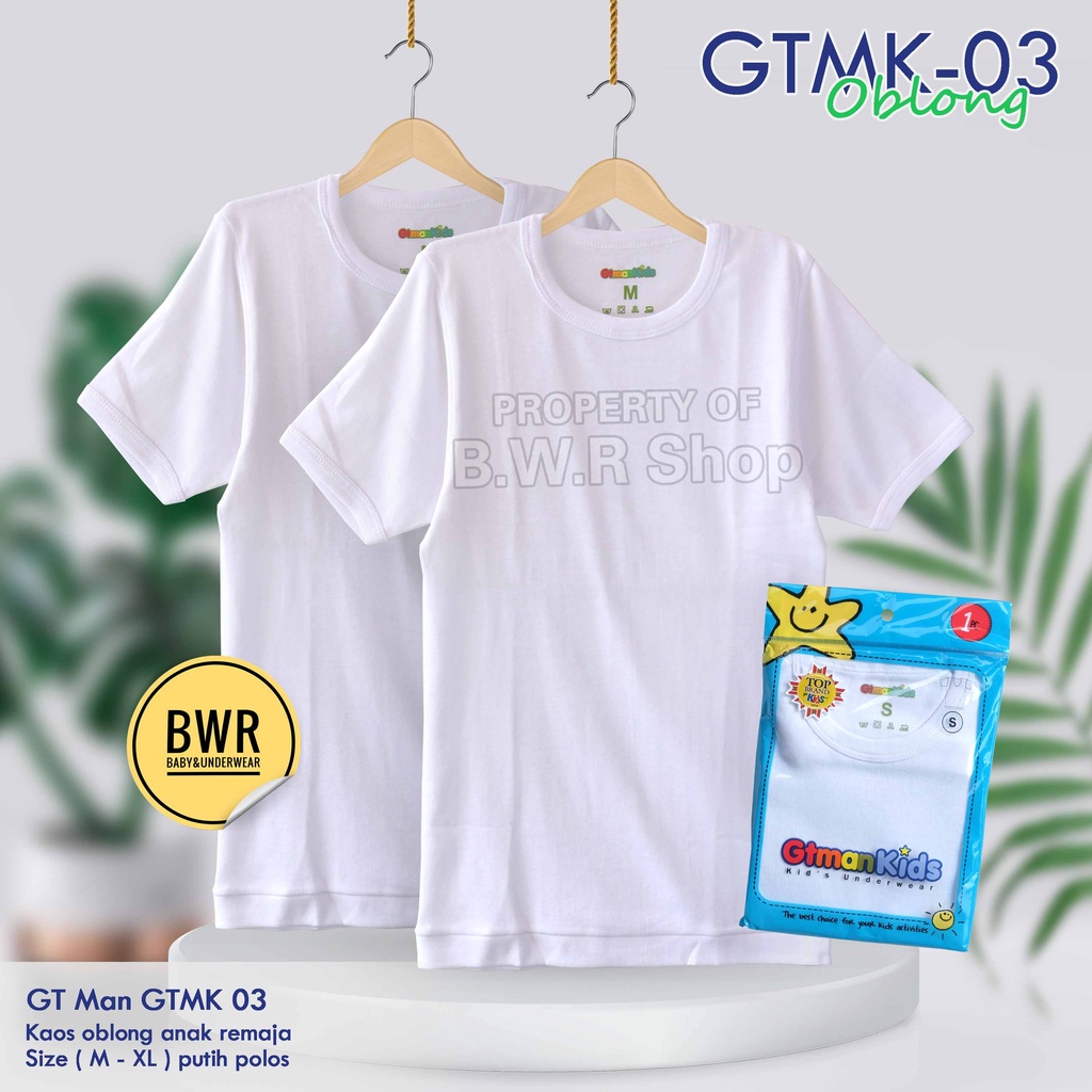 Kaos Oblong Anak GT Man Kids GTMK 03 PUTIH / Kaos Dalam Anak Laki Laki | Bwr