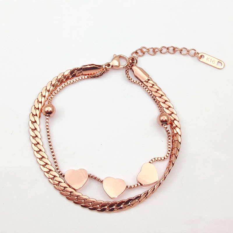 Gelang Bahan Titanium Steel 18k Warna Rose Gold Untuk Wanita