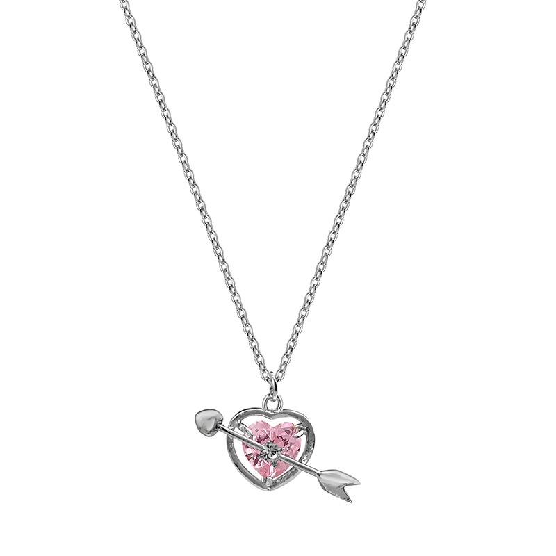 Sweet Cupid Pink Kalung Berlian Hati Silver Liontin Rantai Choker Untuk Aksesoris Perhiasan Wanita