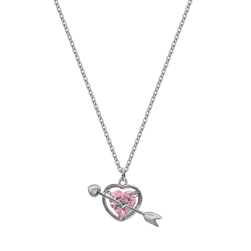 Sweet Cupid Pink Kalung Berlian Hati Silver Liontin Rantai Choker Untuk Aksesoris Perhiasan Wanita