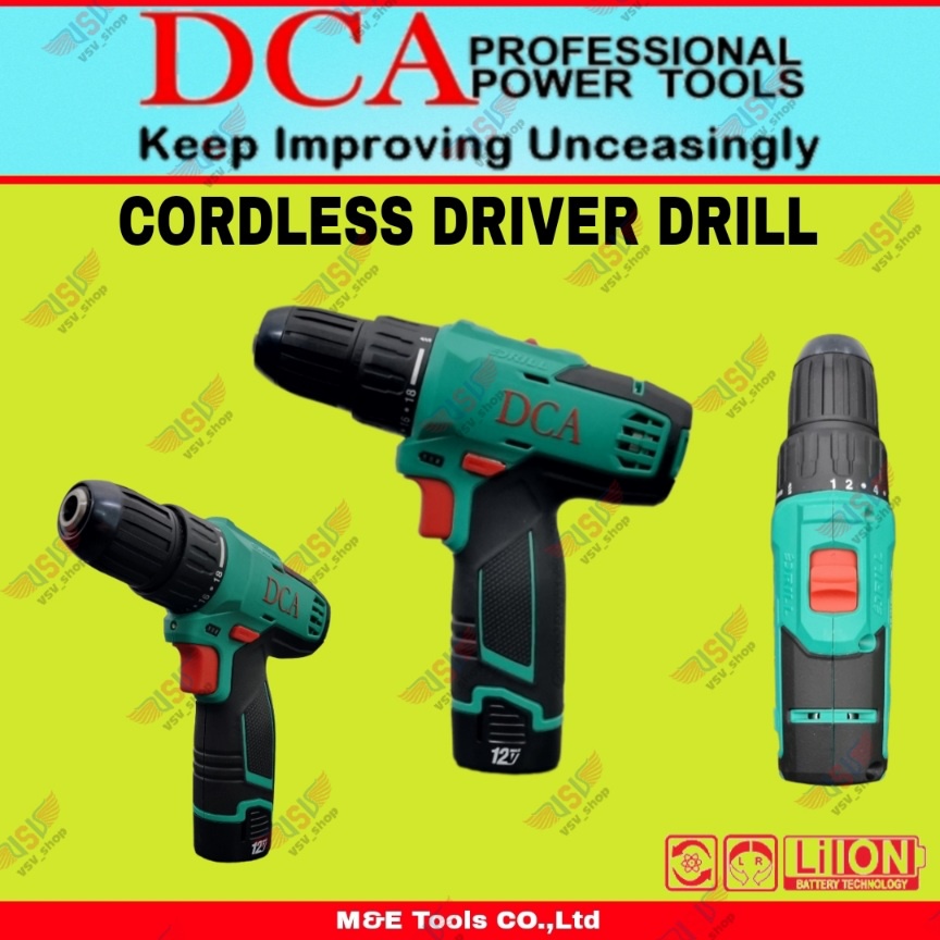 DCA ADJZ1202E Cordless Driver Drill Mesin Bor Baterai Cordless Drill 10mm 10.8V