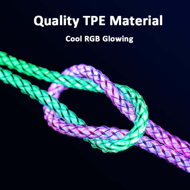 3in1 RGB 6A 66W Kabel Pengisian Super Cepat Micro USB Tipe-C Charger Cable Flow Cool Colorful Glow Data Line Untuk iPhone Android