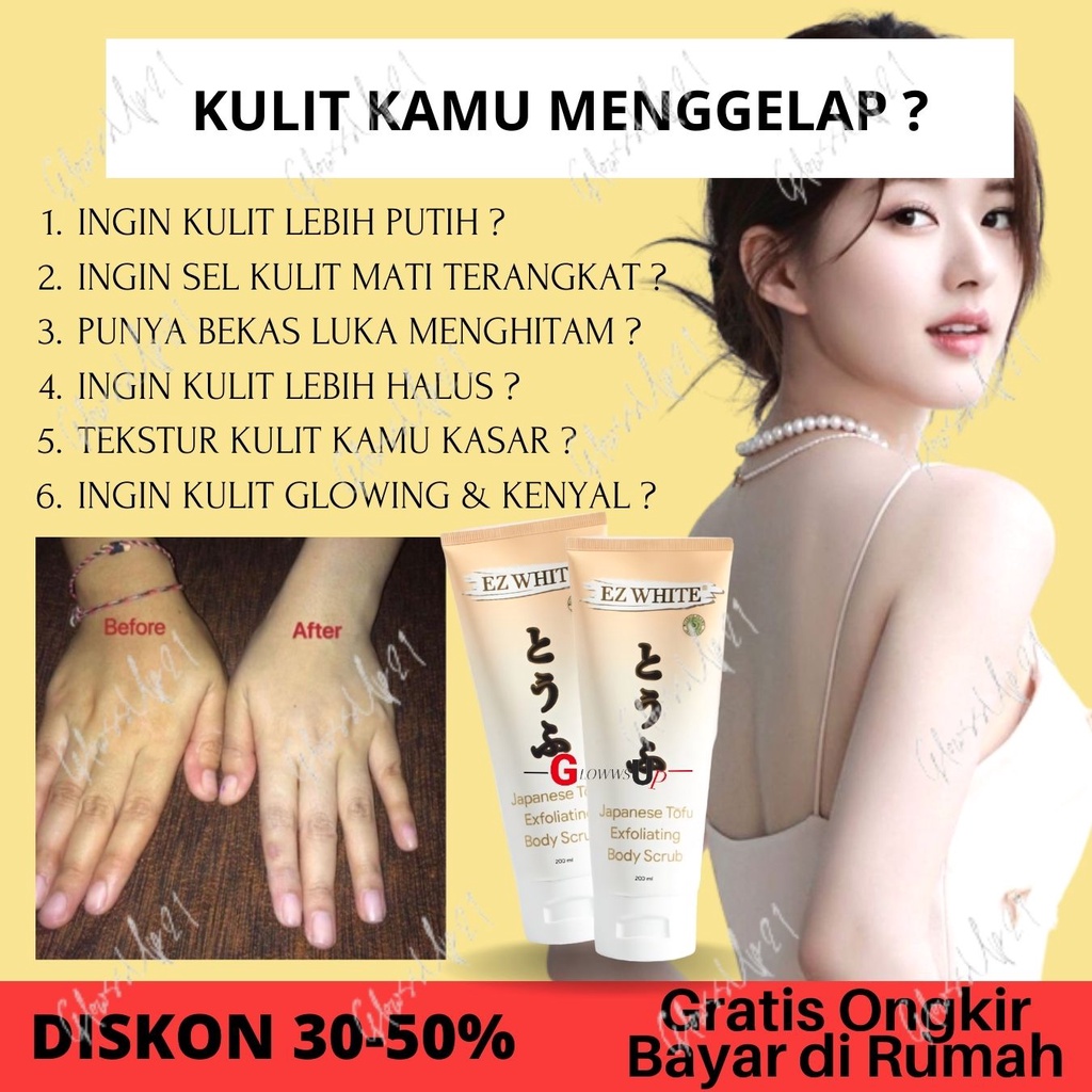 SCRUB PEMUTIH BADAN PERMANEN PENCERAH KULIT EZ WHITE JAPANESE TOFU EXFOLIATING BODY SCRUB 200ML BODY SCRUB TOFU