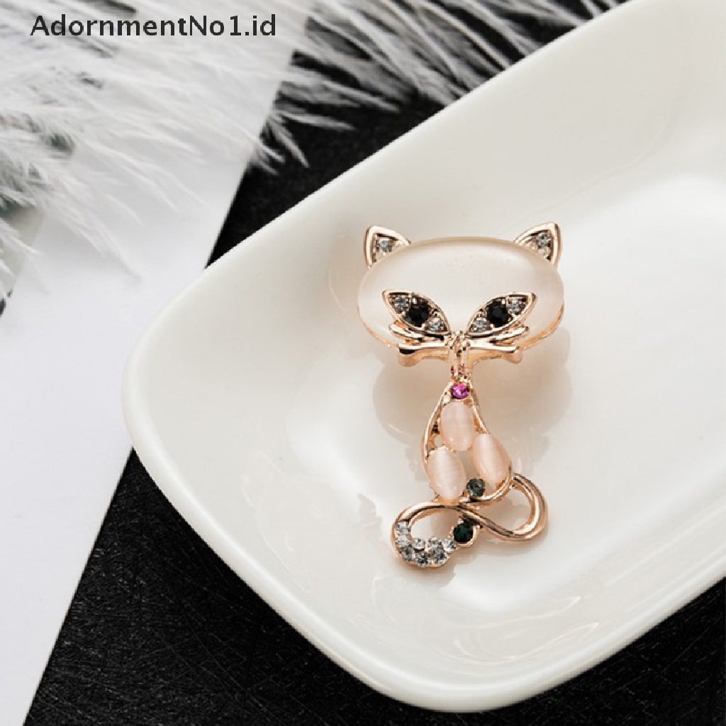 [AdornmentNo1] Vintage Kristal Desain Kucing Bros Fashion Hewan Lucu Berlian Imitasi Opal Bros Wanita Perhiasan Pakaian Pin Aksesoris Hadiah Pesta [ID]