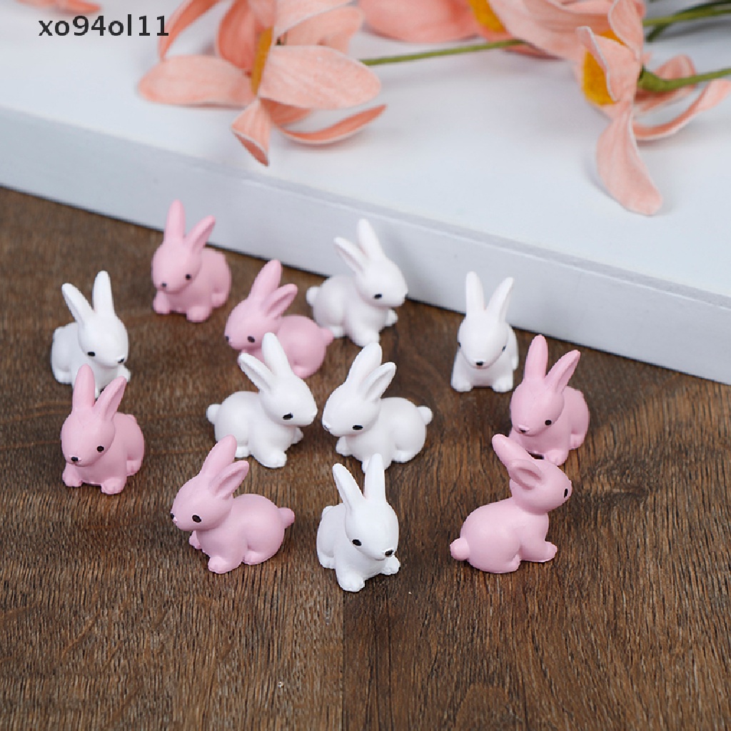 Xo 2Pcs Easter Rabbits Cute Bunny Ornamen Resin Peri Taman Dekorasi Hari Paskah OL