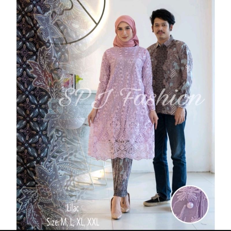 setelen tunik tulle/couple kebaya tunik tulle/couple sarimbit/couple kebaya keluarga/couple termurah/kebaya wisuda