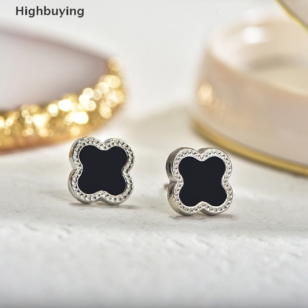 Hbid 1pasang Anting Semanggi Empat Daun Temperamen Hitam Sederhana Universal Stud Earring Set Untuk Wanita Sederhana Elegan Lucu Perhiasan Aksesoris Glory