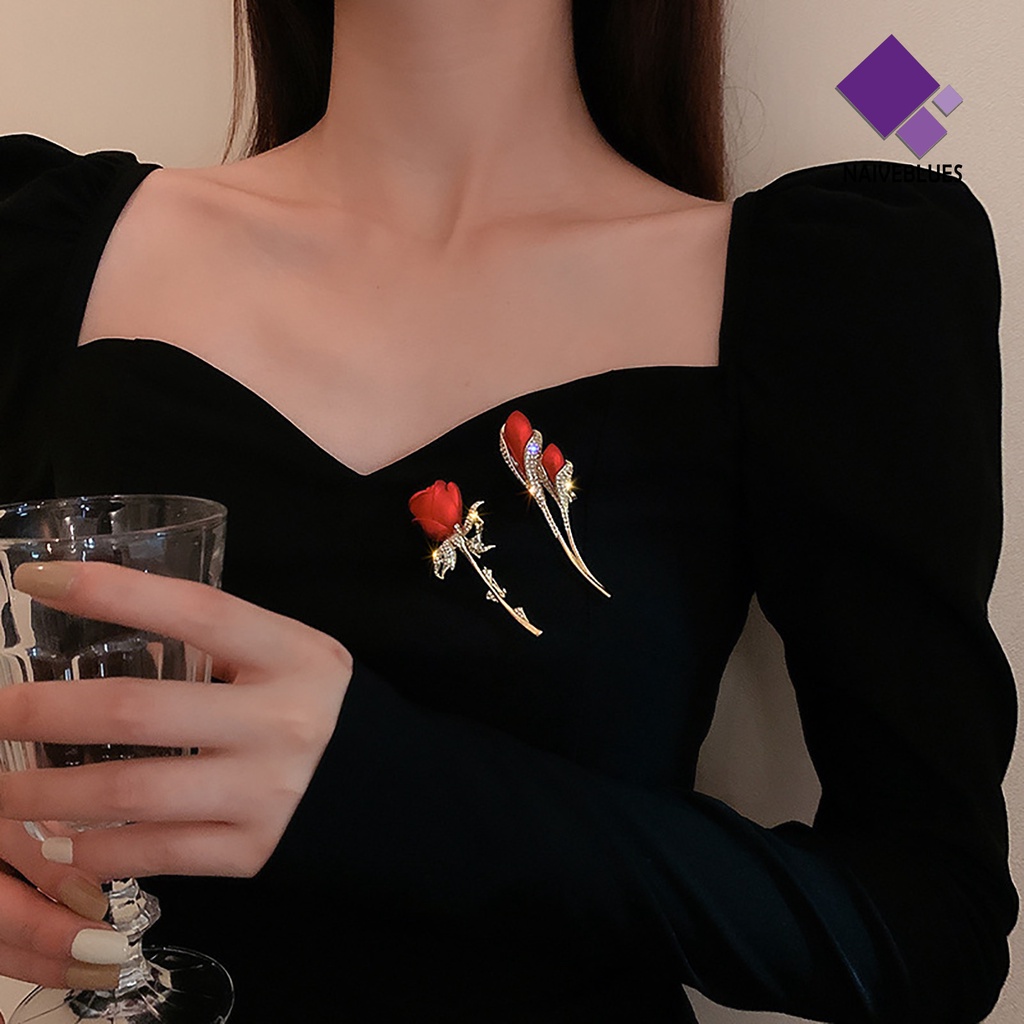 &lt; Naiveblues &gt; Bersinar Bros Pernikahan Romantis Elegan Bunga Mawar Berlian Imitasi Kerah Pin Aksesoris