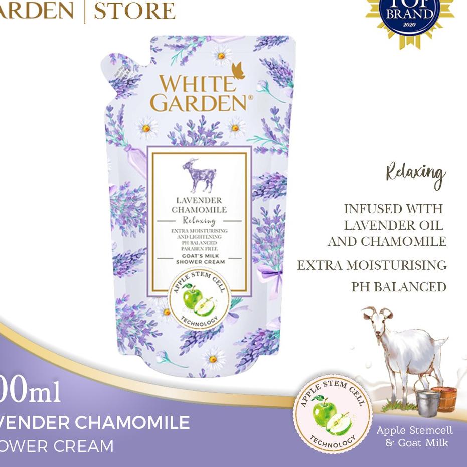 ☚ WHITE GARDEN Goat's Milk Shower Cream Sabun Susu Kambing Lavender & Chamomile 900ml Sabun Cair ❂