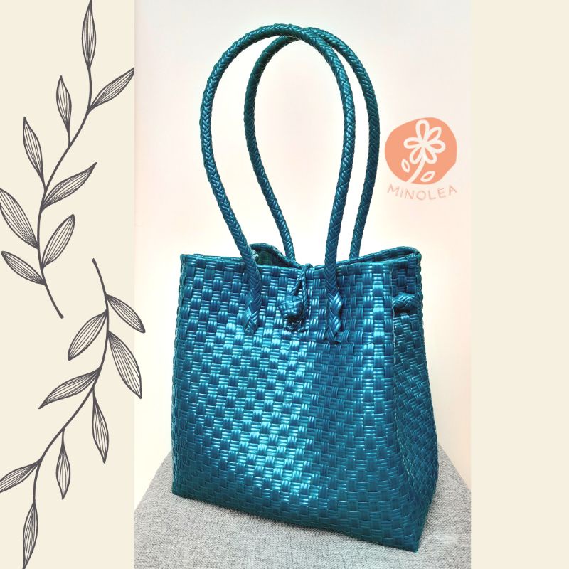 TAS ANYAMAN JALI PREMIUM HIJAU BOTOL SIZE M TOTE BAG TAS WANITA