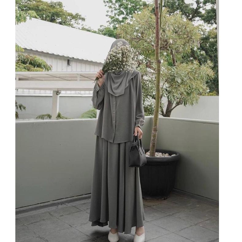 BEST SELLER Naura Set/HANARA SET Stelan Rok bahan airflow crinkle/ One Set Rok