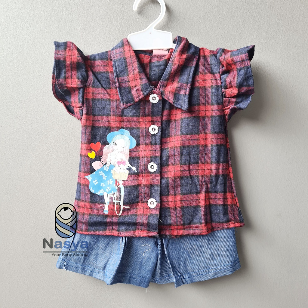 [SL-025] Setelan baju Anak Bayi Perempuan flanel motif kotak kotak (3-12 bulan)