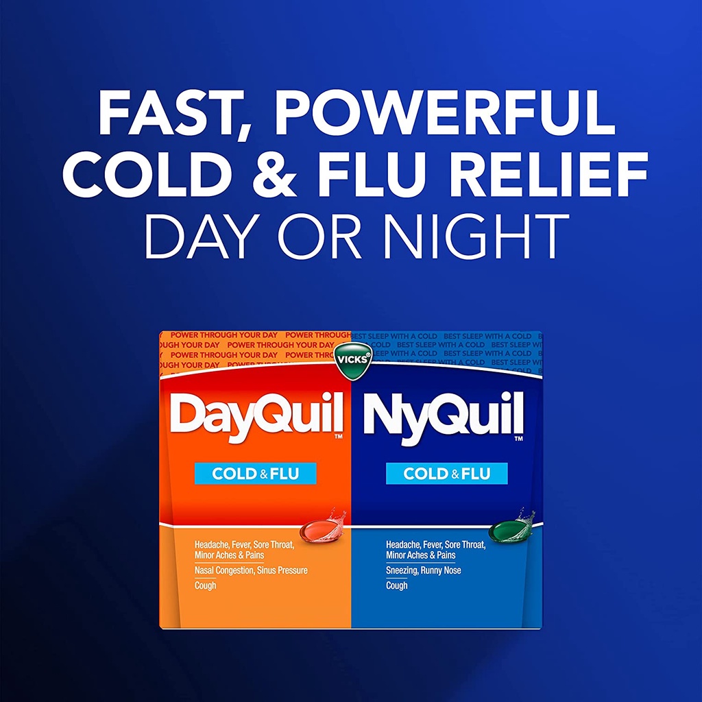 Vicks Dayquil Nyquil Severe Cold &amp; Flu Liquicaps Batuk Pilek USA