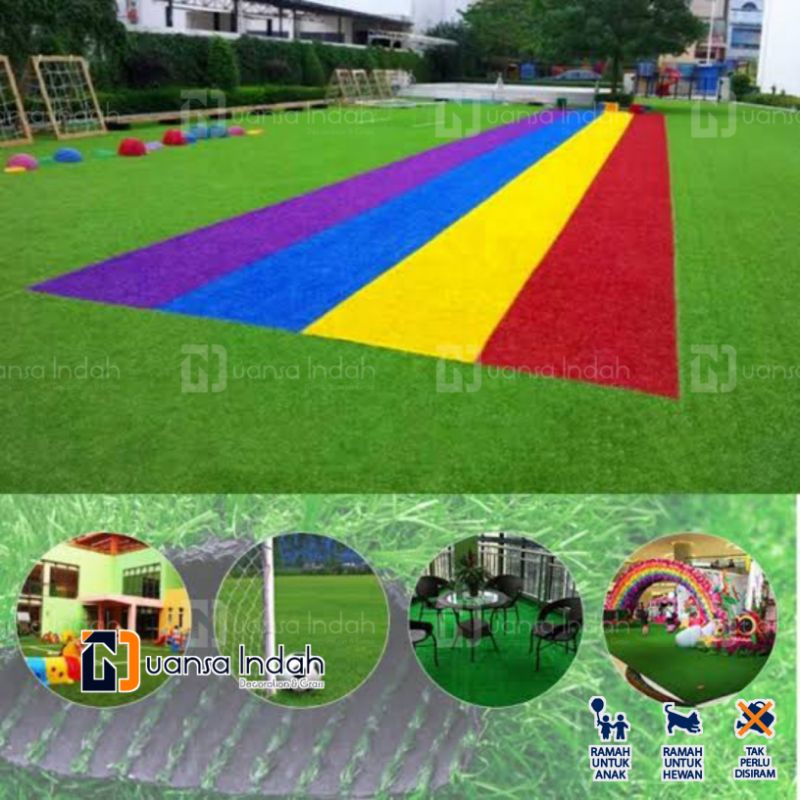 rumput sintetis swiss pelangi import 4 warna ukuran 2x9 meter persegi