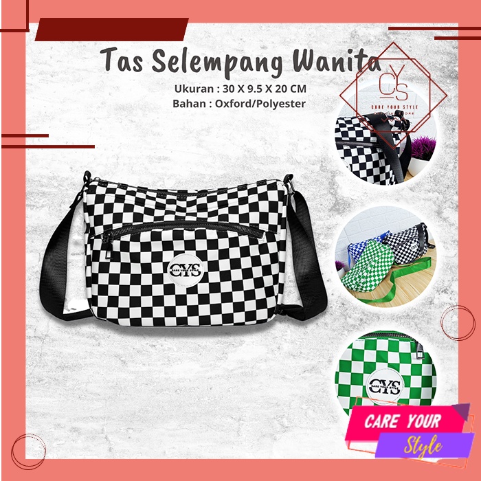 Tas Selempang Wanita Motif Kotak Sling Bag Casual Cewek Polyester Kekinian Fashion Trendy T288