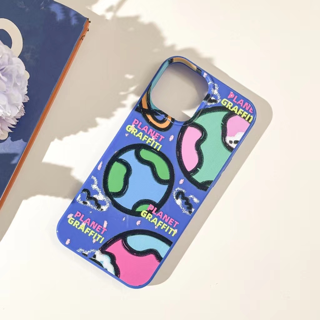 IPHONE Ins Graffiti Planet Cocok Untuk Iphone14 14pro 14plus 13 13mini 13pro 13prm iPhone12 7Plus 8Plus Xr XS 13 12mini Pro Max Empat Sudut Casing Ponsel Tahan Guncangan