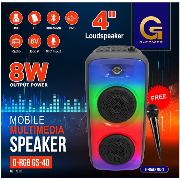 G-Power MS -1761BT 4" Speaker BLUETOOTH Portable  Full Panel RGB LiGHT Show FREE MIC Original