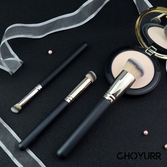 【COD】Concealer Brush Kuas Blush Foundation Hitam Silver - Brush Make Up Blush On Besar Kecil Bulat Brush Foundation Untuk Makeup Kosmetik-CH