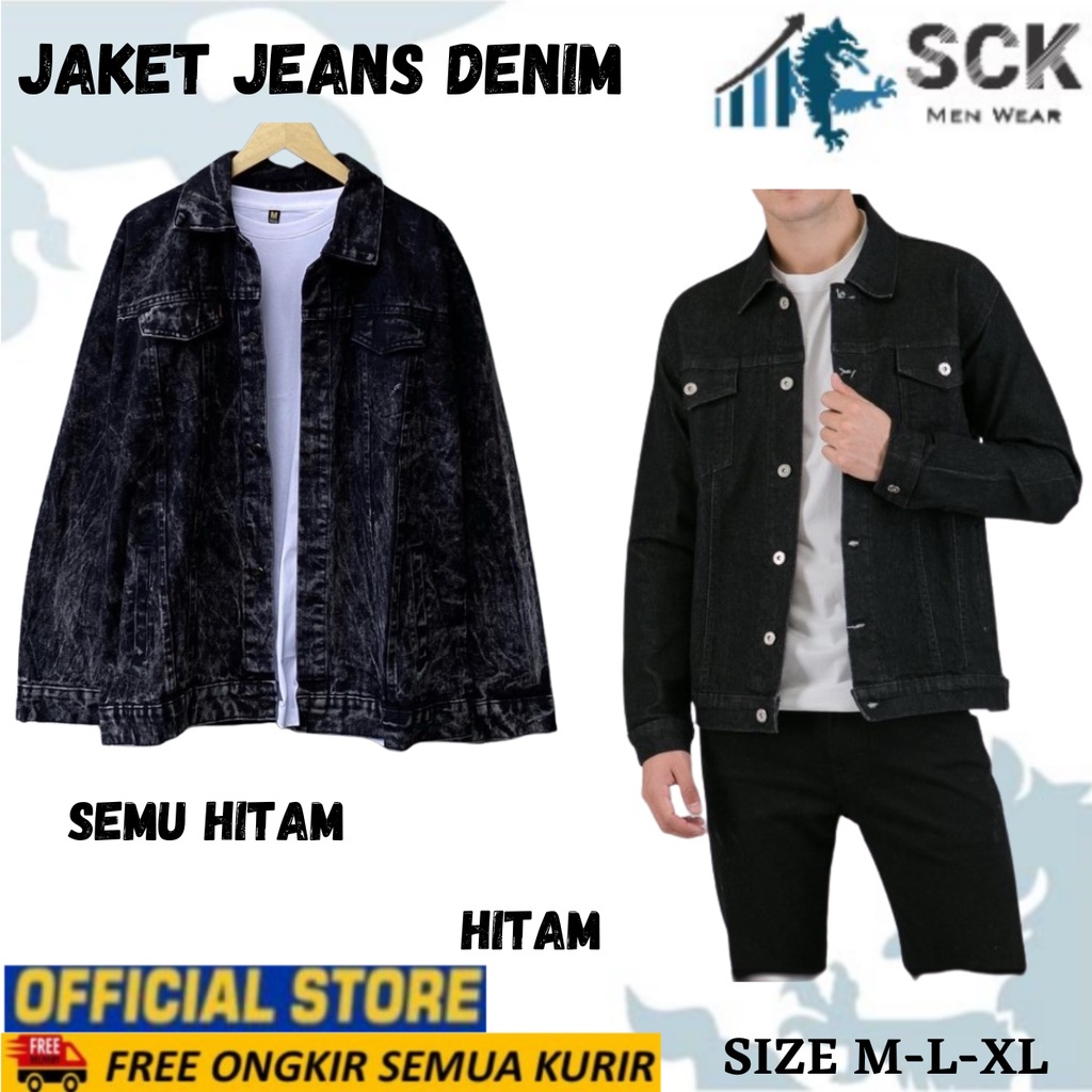 Jaket Jeans ESKRGOTS Pria Wanita JUMBO Standar Denim Warna Biru Hitam ukuran M-XL Reguler / Pakaian Laki Perempuan - sckmenwear GROSIR