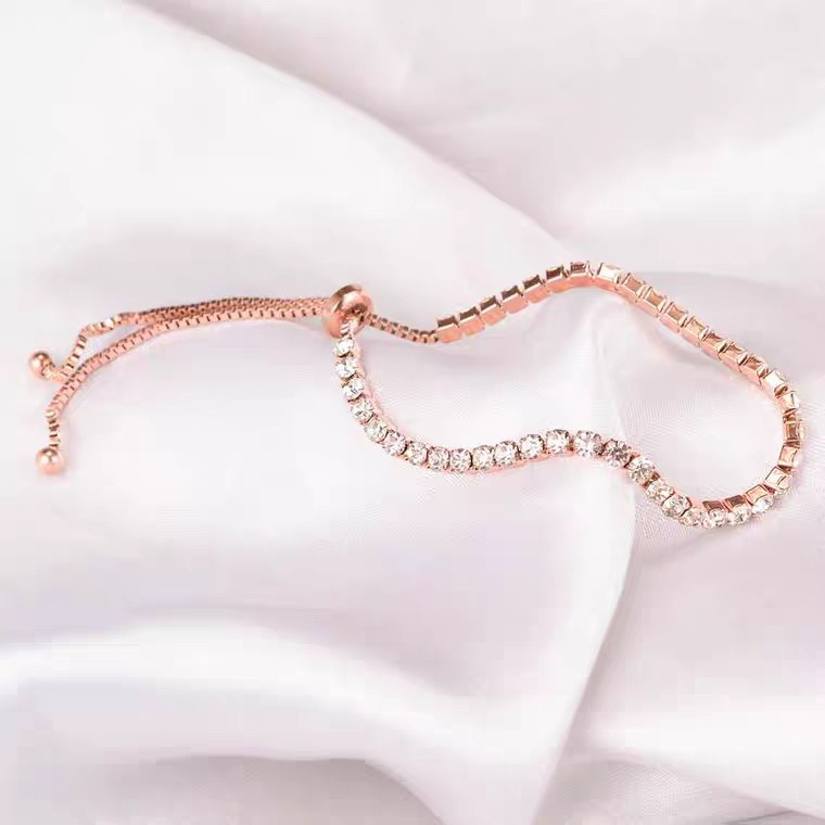 Gelang Tipis Aksen Berlian Zirkon | Band Warna Rose Gold | Aksesoris Bahan Stainless Steel | Aksesoris Wanita