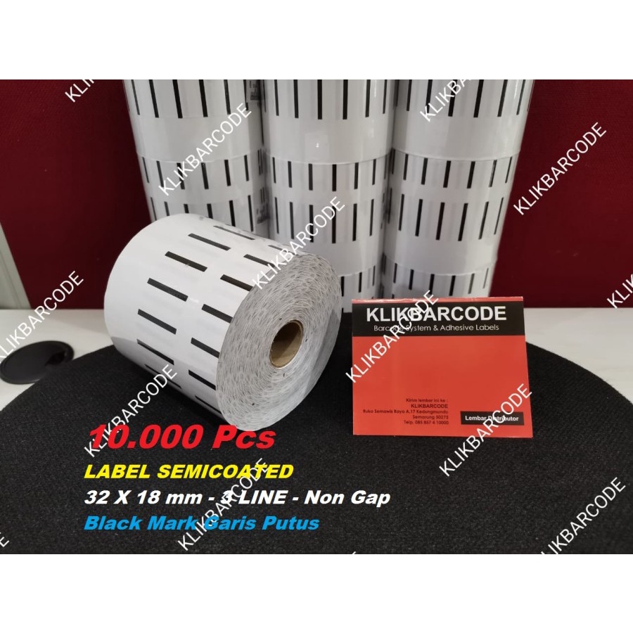 

MURAH LABEL BARCODE SEMICOAT - 32 X 18 X 3 BARIS - NON GAP - BLACK MARKSTRIP MURAH