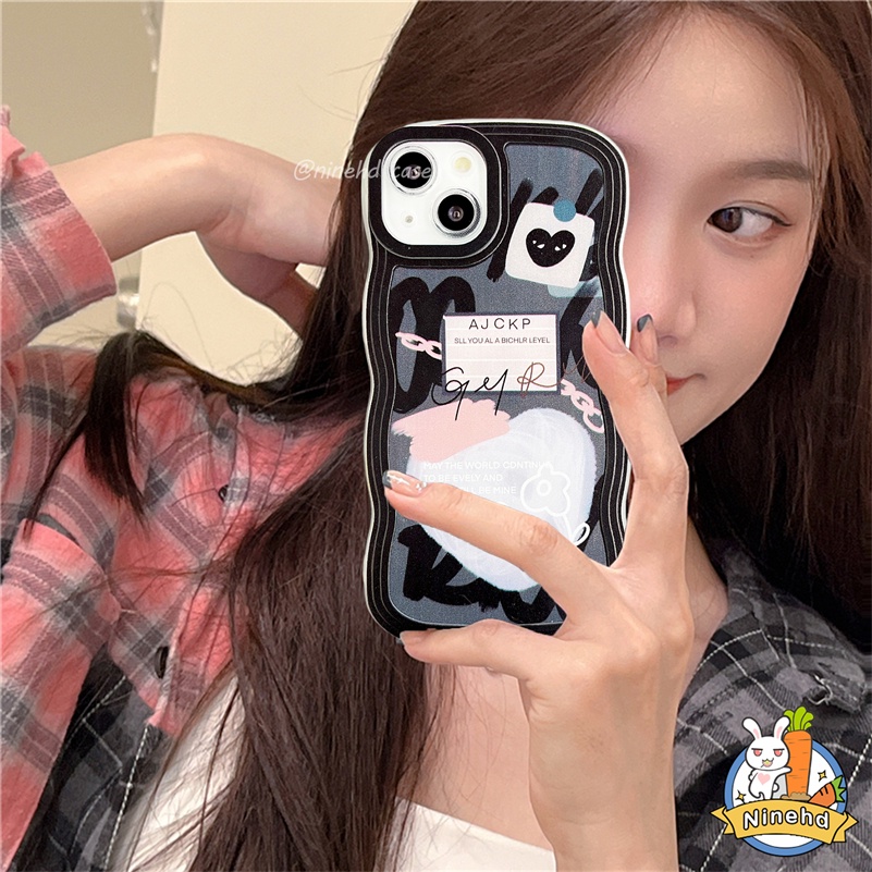 IPHONE Casing Kompatibel Untuk Iphone14 13 12 11 Pro Max X Xr Xs Max8 7 6 6s Plus SE 2020 Ins Graffiti Cinta Hati Retro Wave Edge Phone Case Perlindungan Lensa Shockproof Cover Pelindung