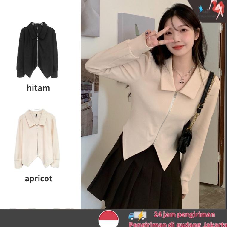 PALING DIMINATI Outer Crop Korea Style Resleting Cardigan Wanita Lengan Panjang