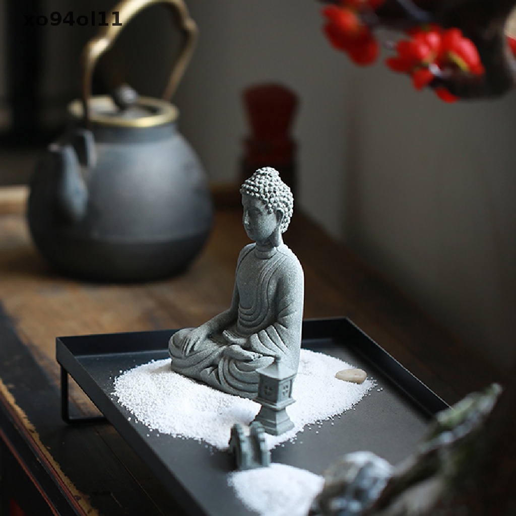 Xo Ornamen Patung Buddha Batu Pasir Meditag Figurines Miniatur Patung Decor OL