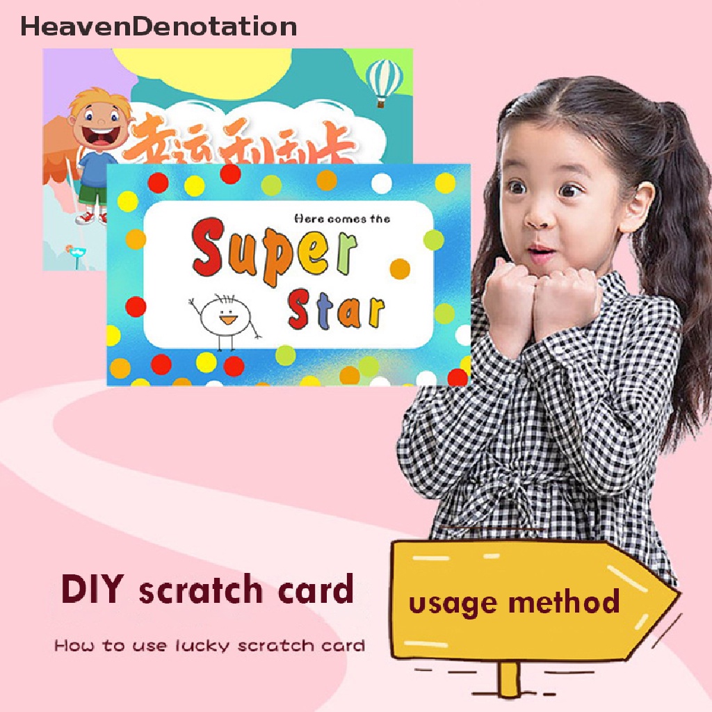 [HeavenDenotation] 20pcs/set Cratoon Handtulis Interaktif Kartu Goresan Kartu Undian Keberuntungan Untuk Anak-Anak HDV