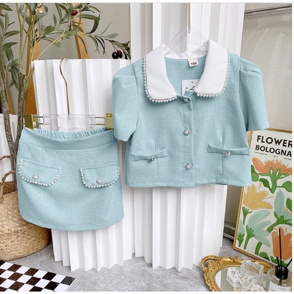 Setelan rok BIRU PINK POLOS MUTIARA ROK anak Perempuan Import/ Gaun Pesta Baju Bayi Perempuan