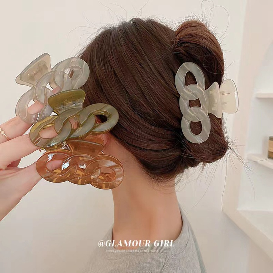 Wanita Gaya Korea Rantai Akrilik Desain Hair Claw Barrettes Girl Fashion Transparan Jelly Warna Rambut Klip Hiasan Kepala Elegan