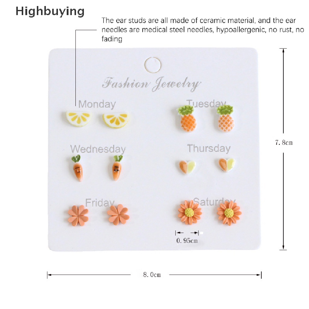 Hbid 1Set Fashion Cartoon Cute Ceramics Stud Earrings Set Fashion Delicate Earrings Jewelry For Women Glory