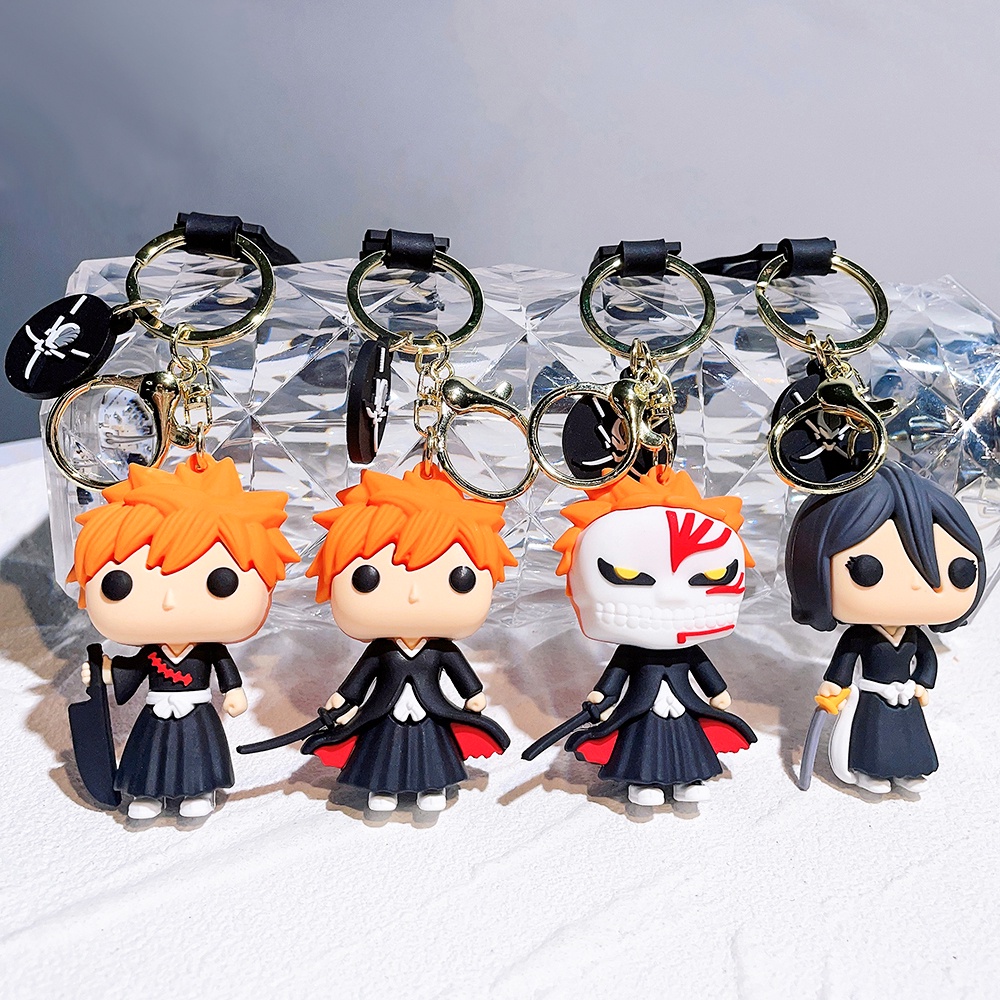 Anime BLEACH Silikon Gantungan Kunci Kartun Kurosaki Ichigo Cosplay Keyring Untuk Pria Mobil Liontin Charms Accessorie