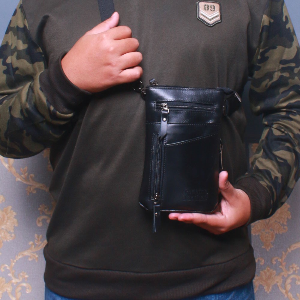 Tas Pria Kulit Sapi Asli Waistbag Kulit Premium Terbaik P051 Tas Selempang Dan Gantung