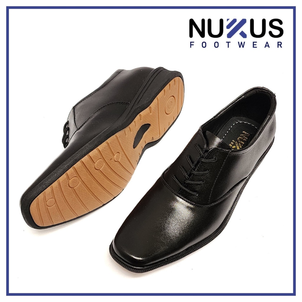 Nukus Pantofel Tali Pria Oxford Kulit Asli Hitam - TL 02 F