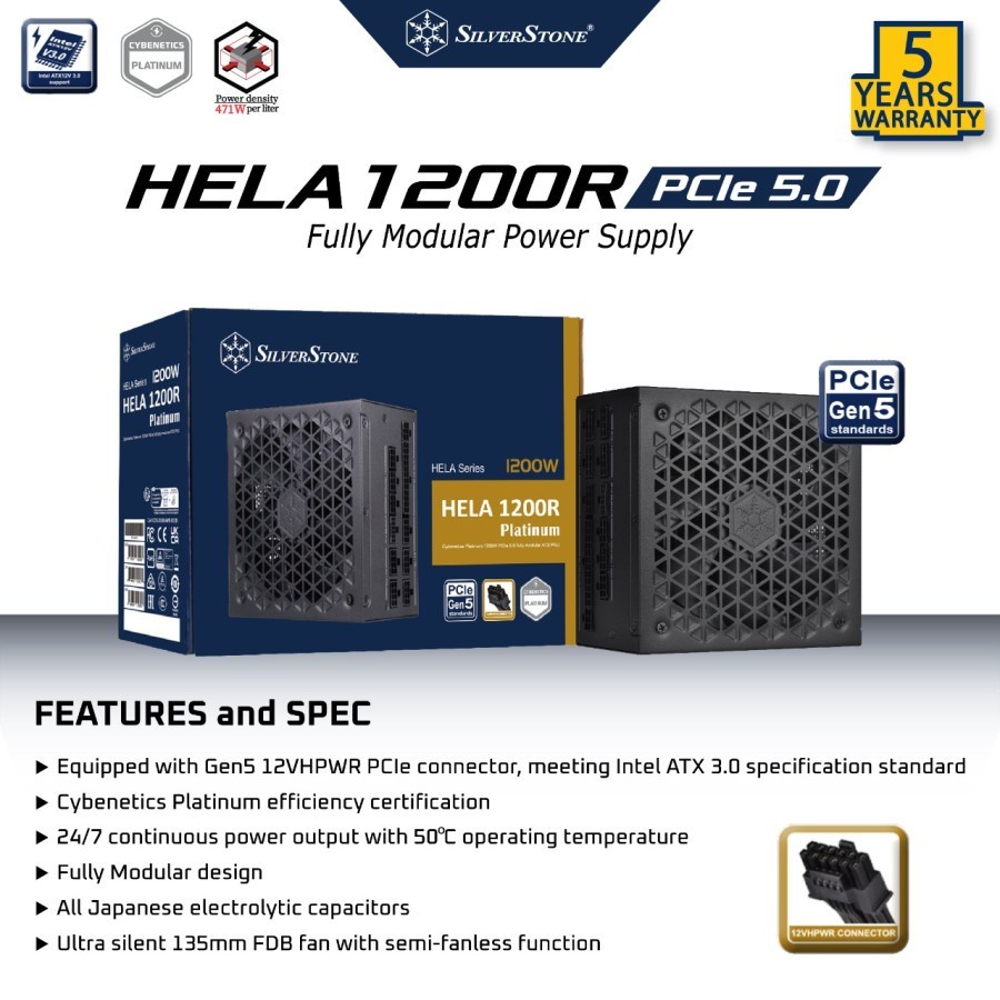 PSU SILVERSTONE HELA 1200R PLATINUM PCIE 5.0 FULL MODULAR HA 1200R