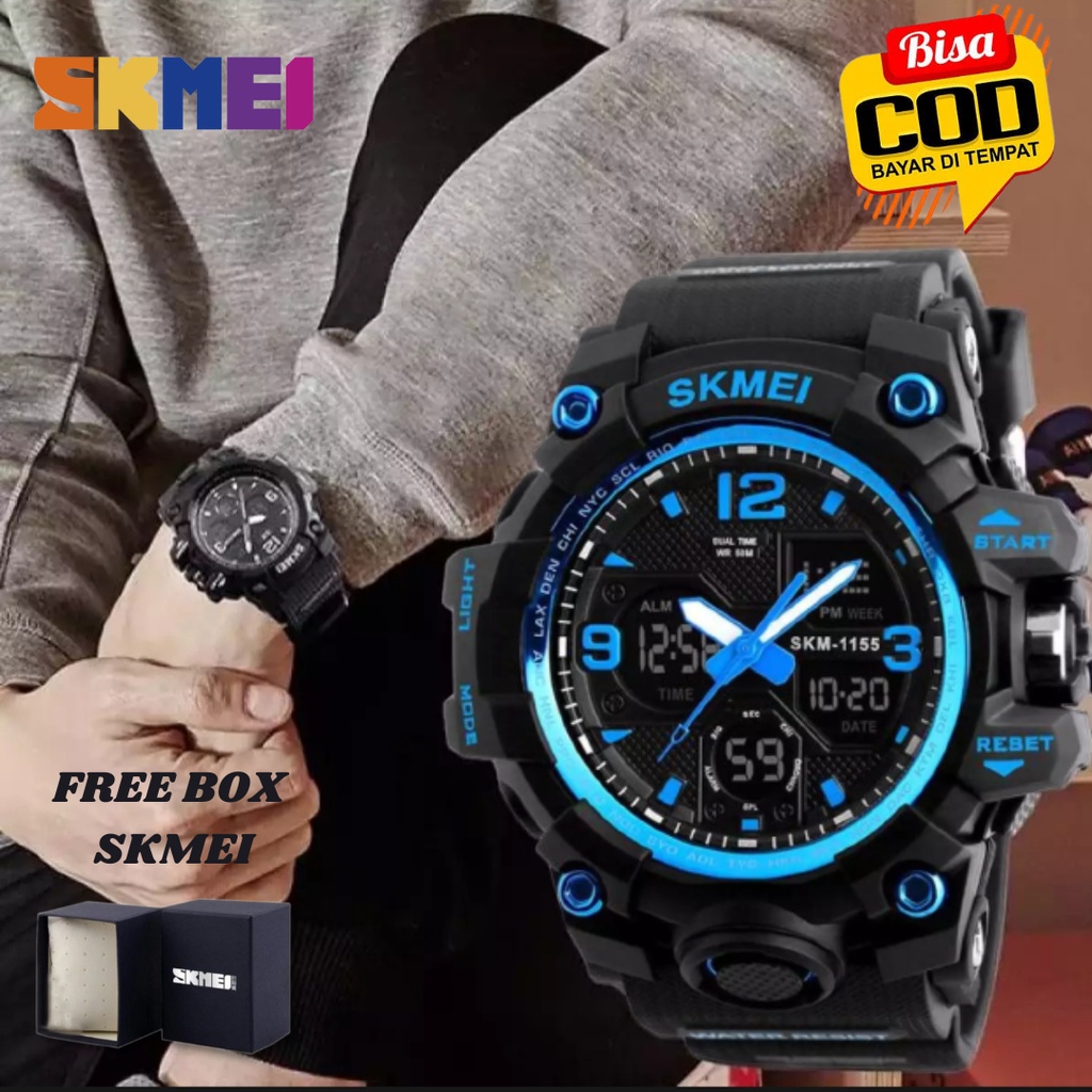 Jam Tangan Pria Digital Analog SKMEI 1155 Rali Karet Rubber Anti Air