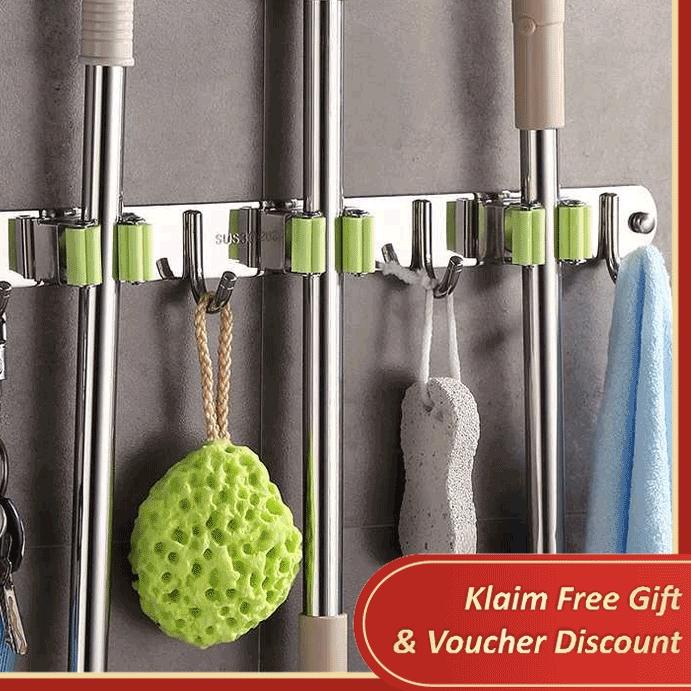 ✻ ES Rak Gantungan Alat Pel Sapu Rak Dinding Tempel Rak Serbaguna Rak Kamar Mandi Rak Stainless Stee