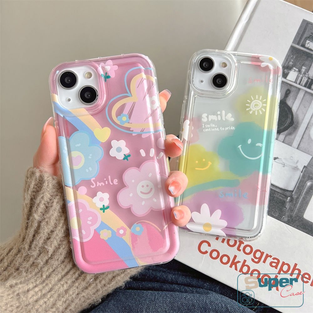 Cute Smiley Love Heart Clear Soft Tpu Case Untuk Xiaomi POCO F4 Redmi Note8 Note9 10s 11 10 11s Redmi 12C 10C 9 A1 10 9A 9T 10A 9C Ins Korea Sun Flower Airbag Shockproof Cover