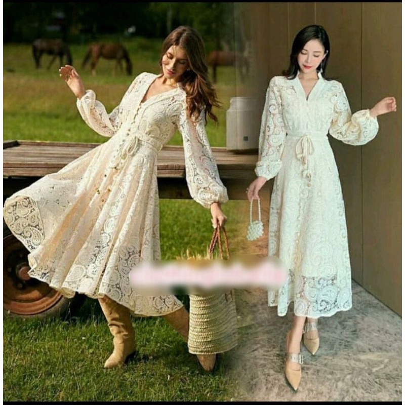 Gamis Brukat Premium VELIKA DRESS PREMIUM Import V-neck dengan Tali Pinggang DRESS BANGKOK