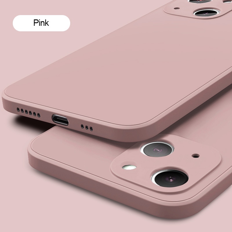 IPHONE Mewah Klasik Warna solid Untuk Iphone11 12 13 14 pro max Mini X XS max XR 78 Plus SE2 Tepi Lurus Cairan Casing Ponsel Silikon Perempuan Pria Tekstur