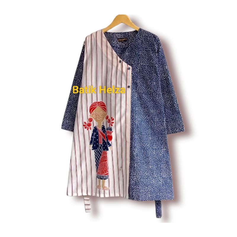 Tunik Batik Kombinasi lurik jamu gendong Wanita Eksklusif Solo