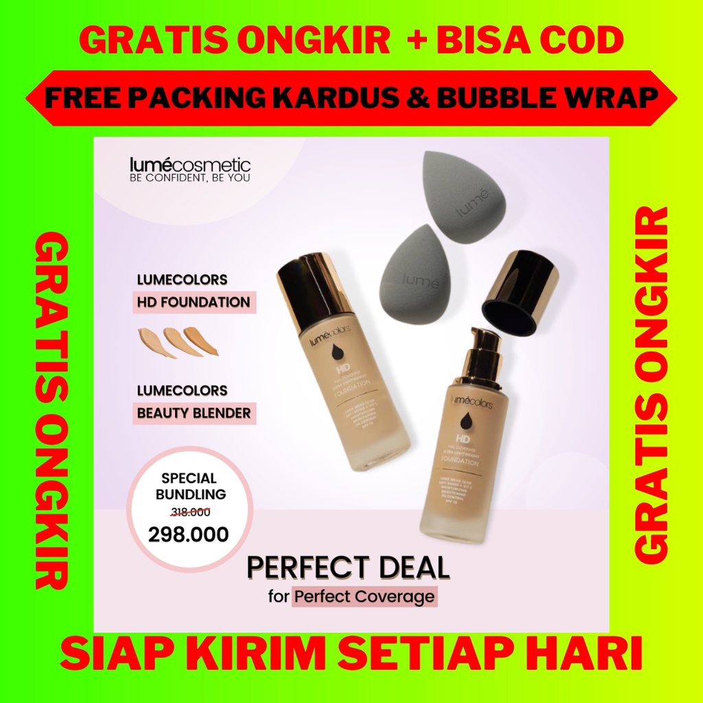 Lumecolors Paket Bundling Murah Hemat Foundation Beauty Blender, Bundling Lumecolors Foundation Boto
