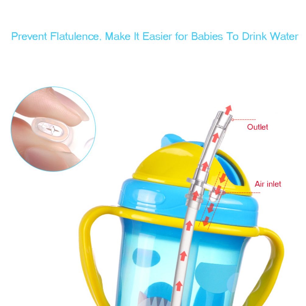 ღ Kartun Anak-anak Botol Air dengan Jerami Hewan Kartun Anak-anak Bayi Straw Cup Dapat Digunakan Kembali Tahan Bocor Cangkir untuk Anak-anak Botol Air anak Belajar Minum Cangkir