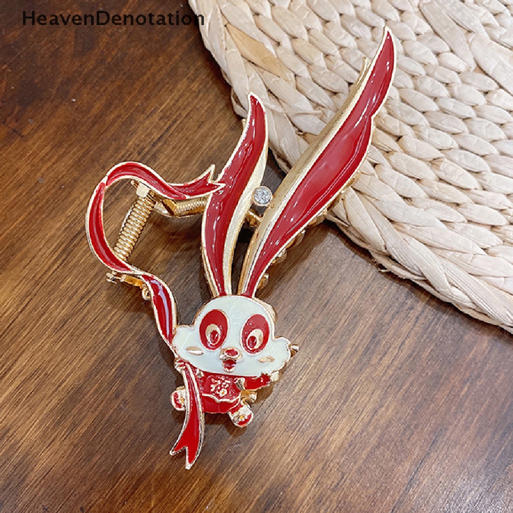 [HeavenDenotation] 1pc Klip Pita Kelinci Merah China-Chic Jepit Rambut Kepala Belakang Hiu Klip Hiasan Kepala HDV