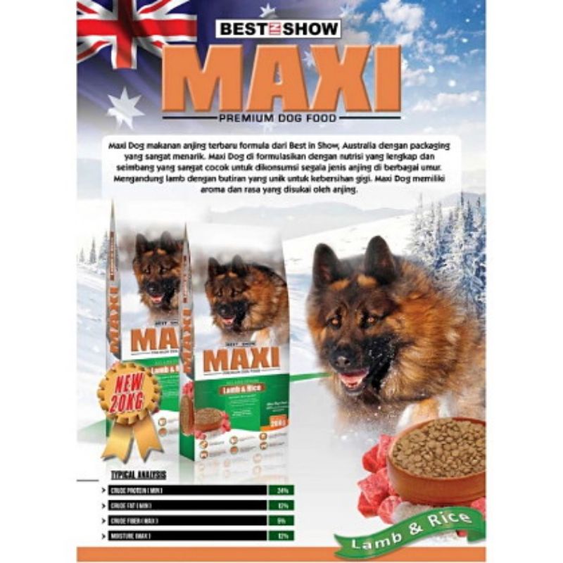 Maxi Dog Food Lamb &amp; Rice 20 Kg / Makanan Anjing Adult Puppy 20kg