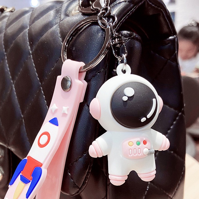 Kreatif Lucu Kartun Lembut PVC Astronot DIY Gantungan Kunci Spaceman Gantungan Kunci Mobil Pasangan Ransel Liontin Keychain Aksesoris