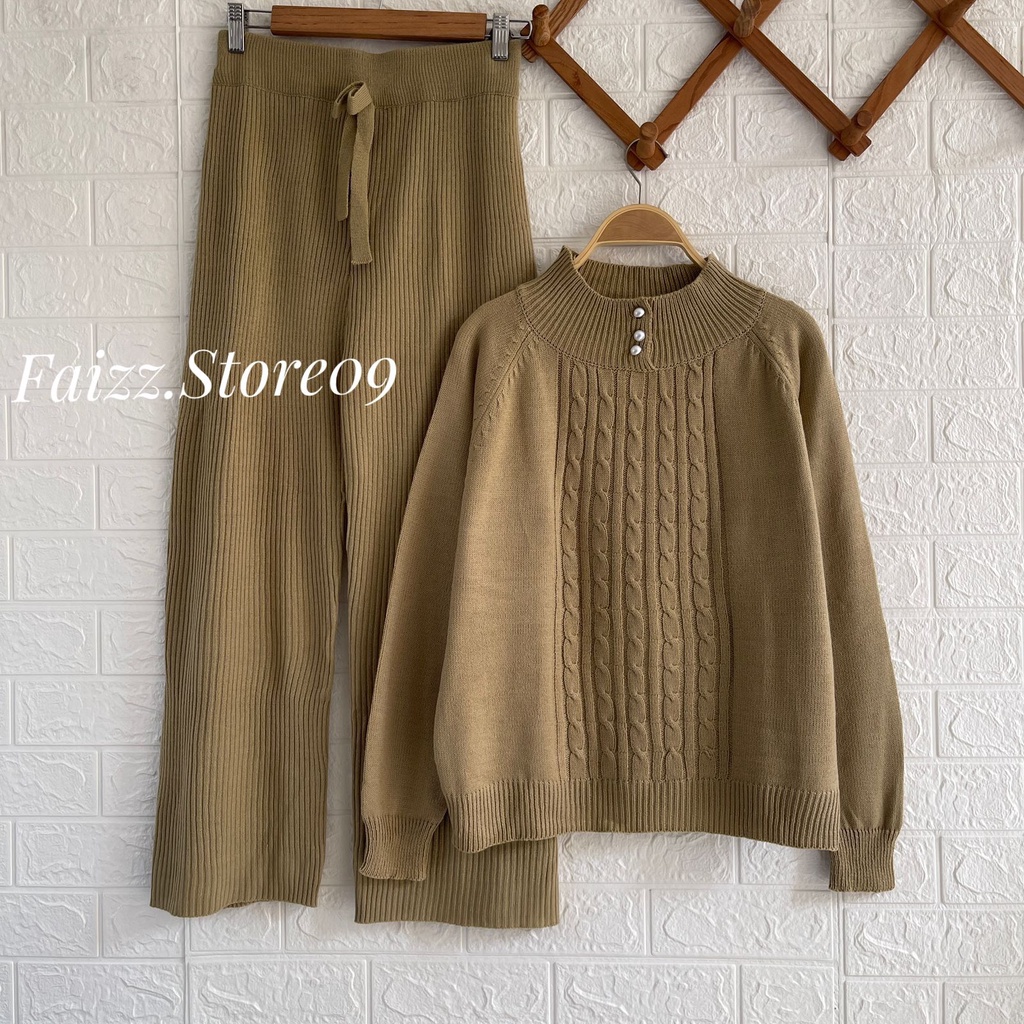 ONESET SWEATER RAJUT HASNA SETELAN CELANA KULOT RAJUT WANITA