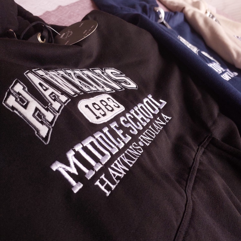 Hoodie HAWKINS Middle School 1983 embroid / Hoodie Pria Terbaru Sweater Wanita Aesthetic logo bordir